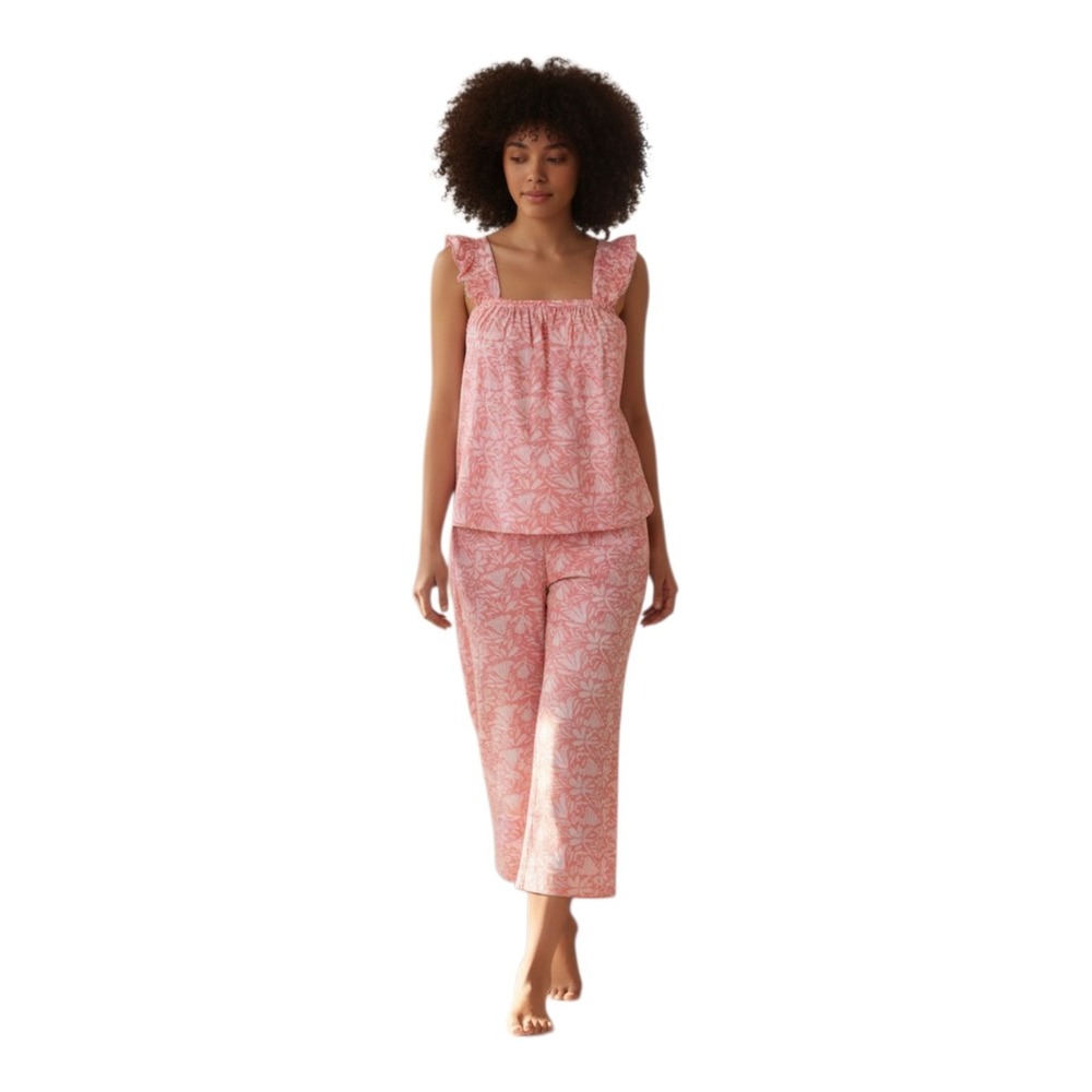 Loft Women's Plus XXL Coral Pink Floral Cotton Blend Tank Capri Set Pajamas
